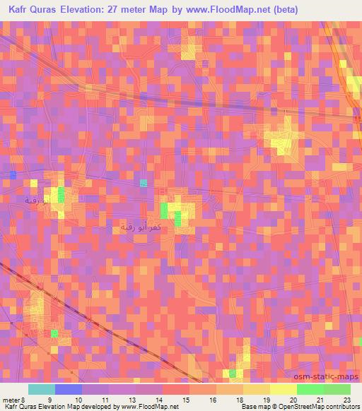 Kafr Quras,Egypt Elevation Map