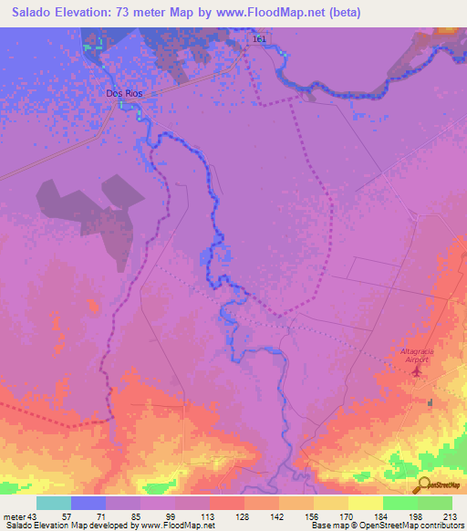 Salado,Cuba Elevation Map