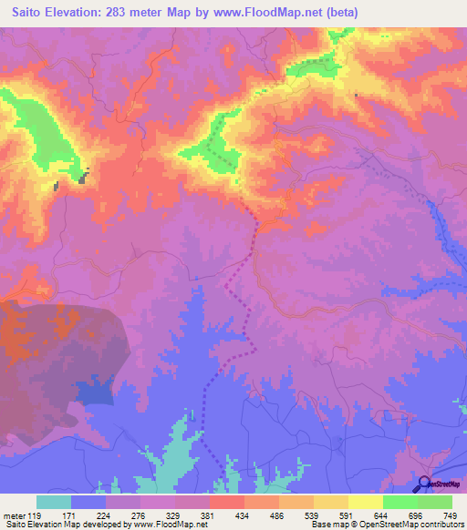 Saito,Cuba Elevation Map