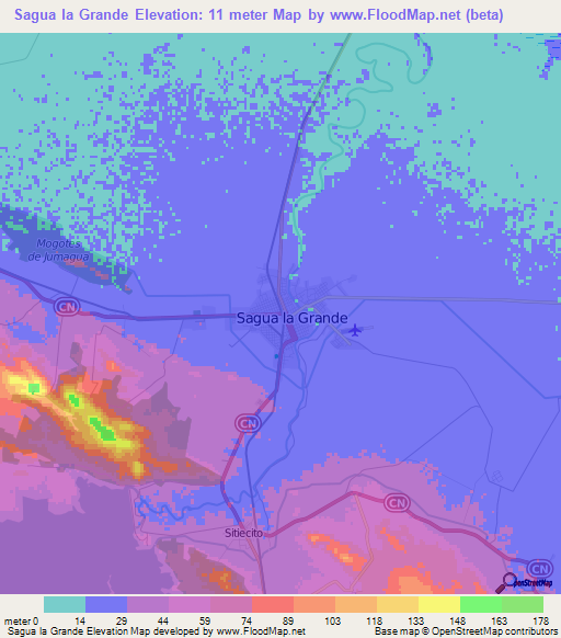 Sagua la Grande,Cuba Elevation Map