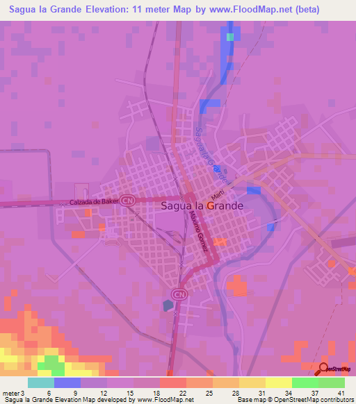 Sagua la Grande,Cuba Elevation Map