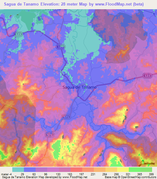 Sagua de Tanamo,Cuba Elevation Map