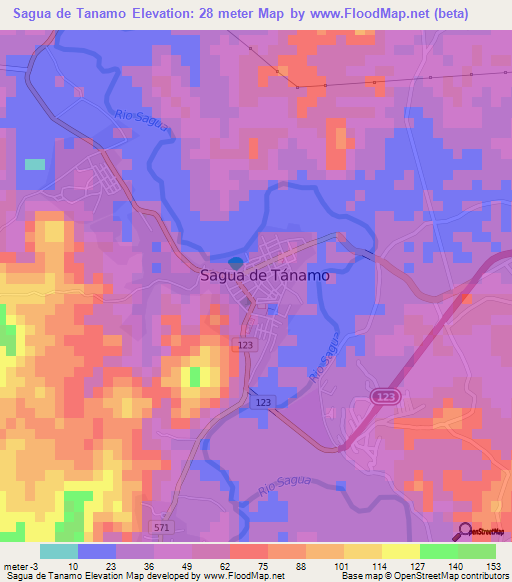 Sagua de Tanamo,Cuba Elevation Map