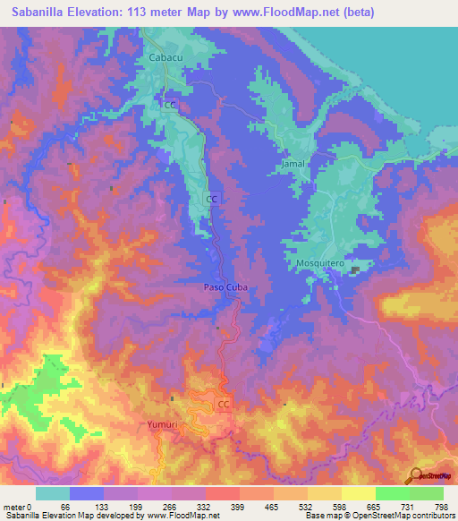Sabanilla,Cuba Elevation Map