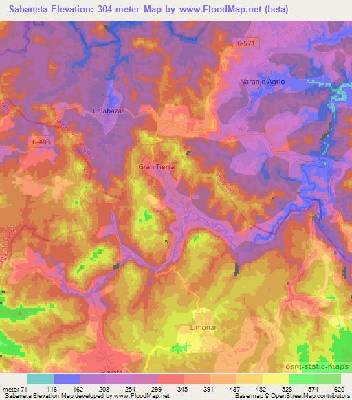 Sabaneta,Cuba Elevation Map
