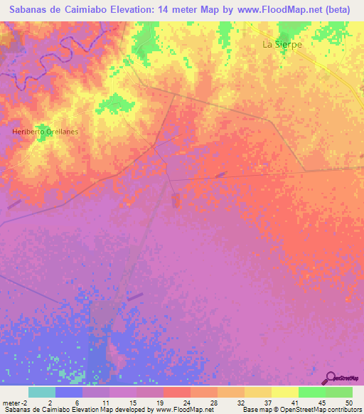 Sabanas de Caimiabo,Cuba Elevation Map