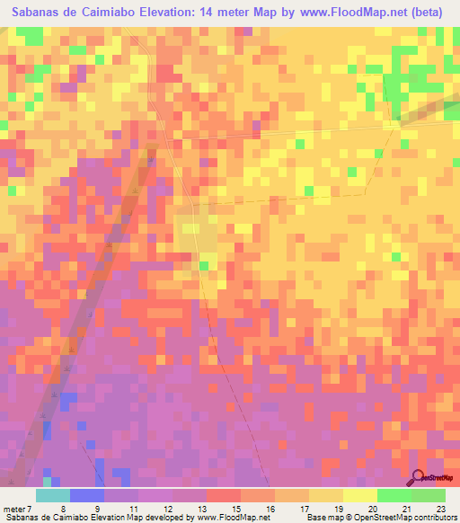 Sabanas de Caimiabo,Cuba Elevation Map