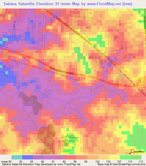 Sabana Sabanilla,Cuba Elevation Map