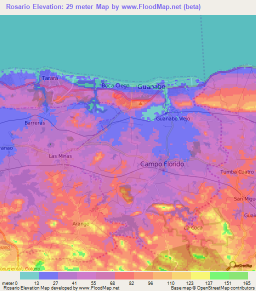 Rosario,Cuba Elevation Map