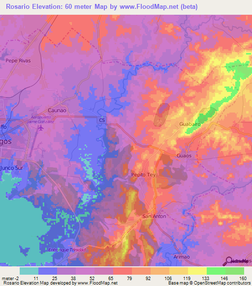 Rosario,Cuba Elevation Map