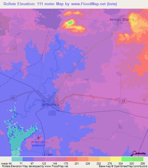 Rollete,Cuba Elevation Map