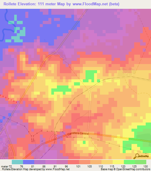 Rollete,Cuba Elevation Map