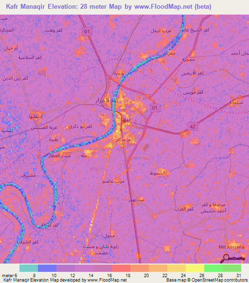 Kafr Manaqir,Egypt Elevation Map