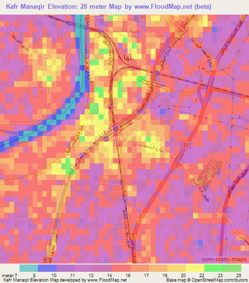 Kafr Manaqir,Egypt Elevation Map