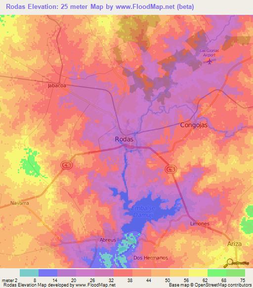 Rodas,Cuba Elevation Map