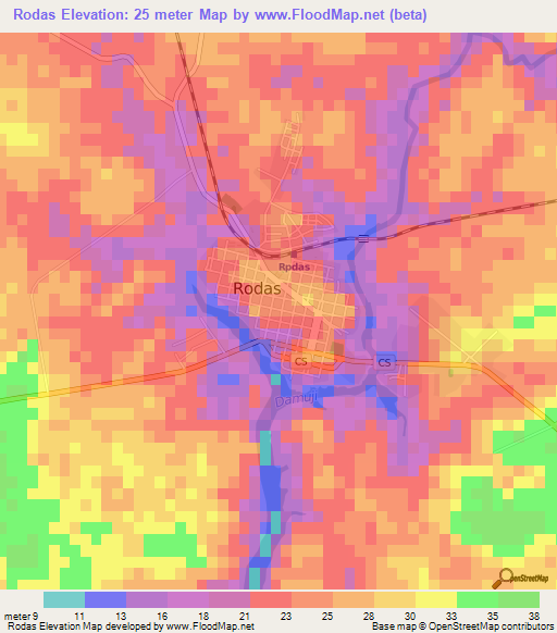 Rodas,Cuba Elevation Map