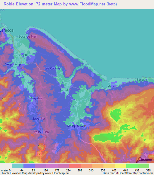 Roble,Cuba Elevation Map