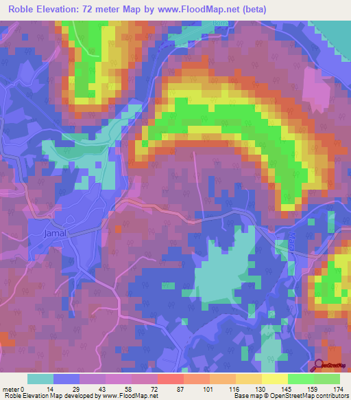 Roble,Cuba Elevation Map