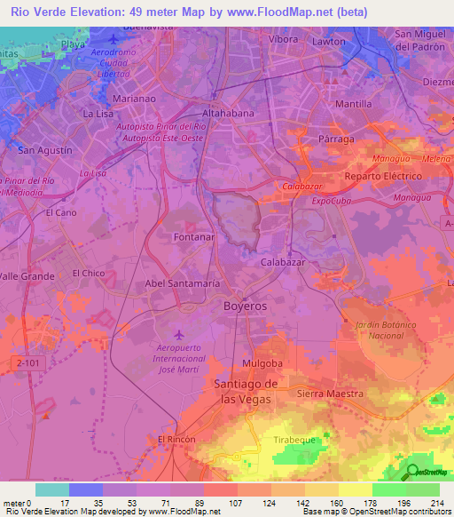 Rio Verde,Cuba Elevation Map