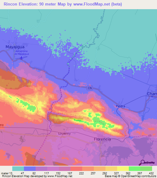 Rincon,Cuba Elevation Map