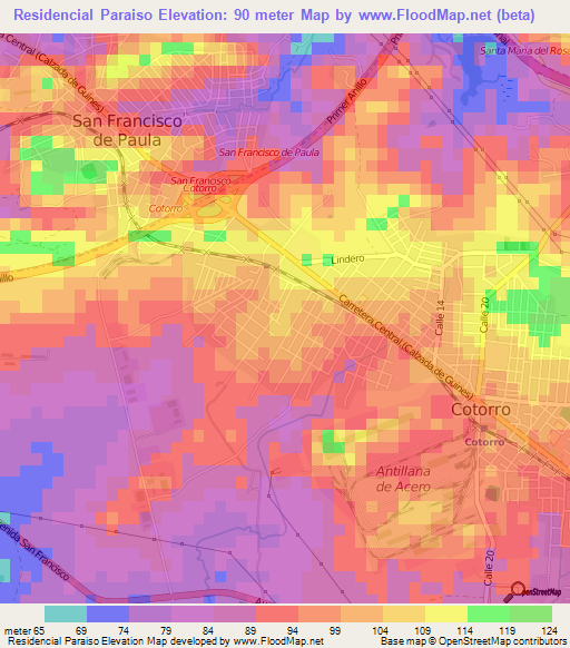 Residencial Paraiso,Cuba Elevation Map