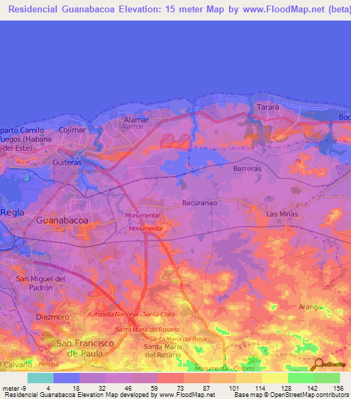 Residencial Guanabacoa,Cuba Elevation Map