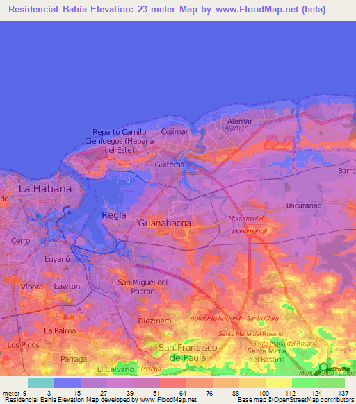 Residencial Bahia,Cuba Elevation Map