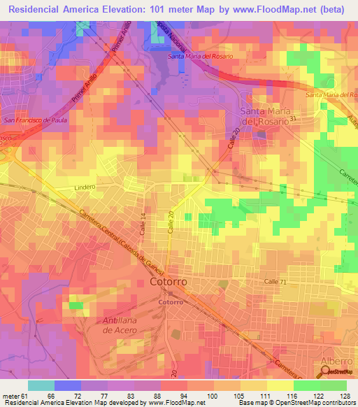 Residencial America,Cuba Elevation Map