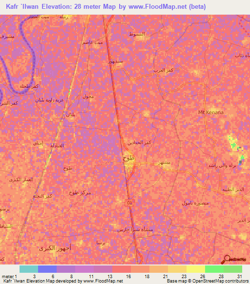 Kafr `Ilwan,Egypt Elevation Map