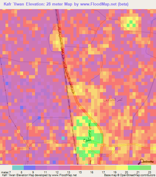 Kafr `Ilwan,Egypt Elevation Map