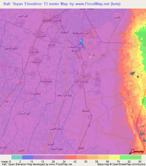 Kafr `Ibyan,Egypt Elevation Map