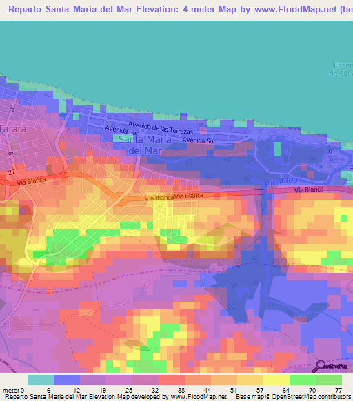 Reparto Santa Maria del Mar,Cuba Elevation Map
