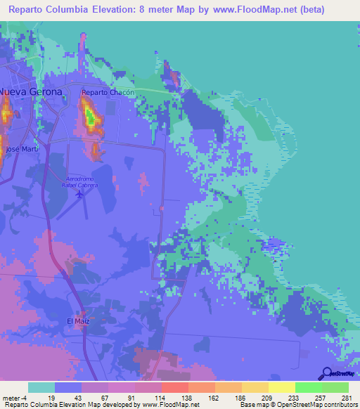 Reparto Columbia,Cuba Elevation Map