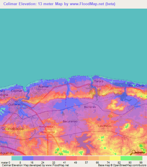 Celimar,Cuba Elevation Map