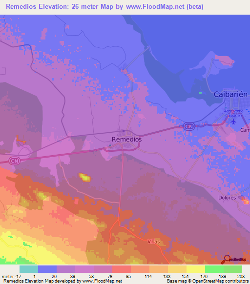 Remedios,Cuba Elevation Map