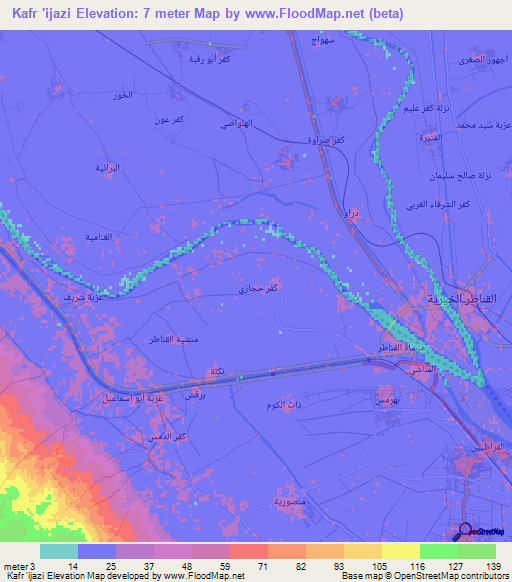 Kafr 'ijazi,Egypt Elevation Map