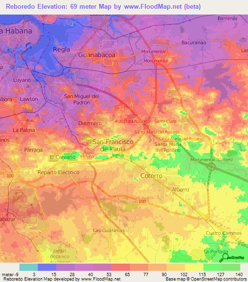 Reboredo,Cuba Elevation Map
