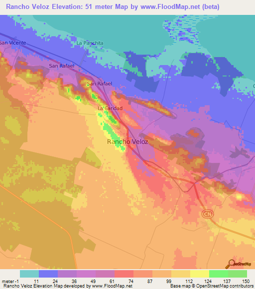 Rancho Veloz,Cuba Elevation Map