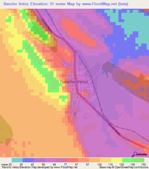Rancho Veloz,Cuba Elevation Map