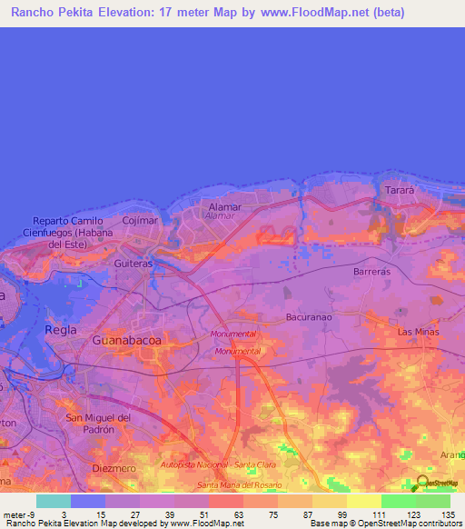 Rancho Pekita,Cuba Elevation Map