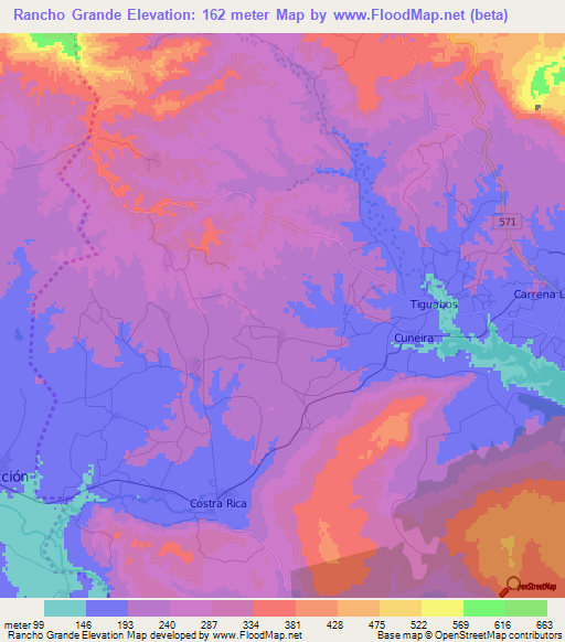Rancho Grande,Cuba Elevation Map