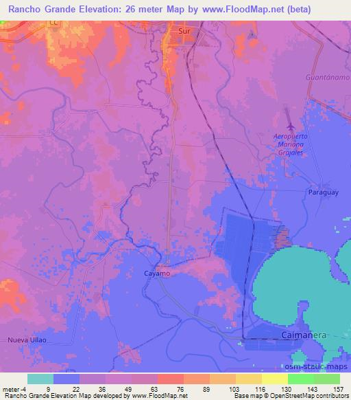 Rancho Grande,Cuba Elevation Map