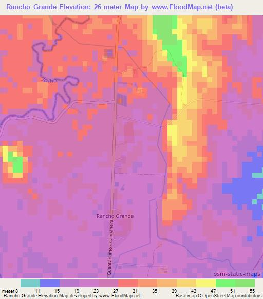 Rancho Grande,Cuba Elevation Map