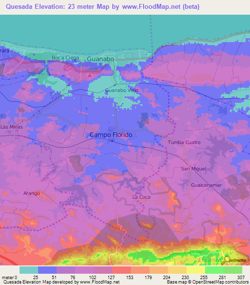 Quesada,Cuba Elevation Map