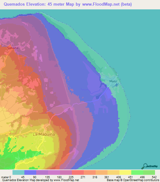 Quemados,Cuba Elevation Map
