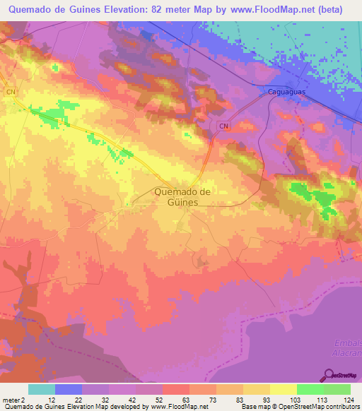 Quemado de Guines,Cuba Elevation Map