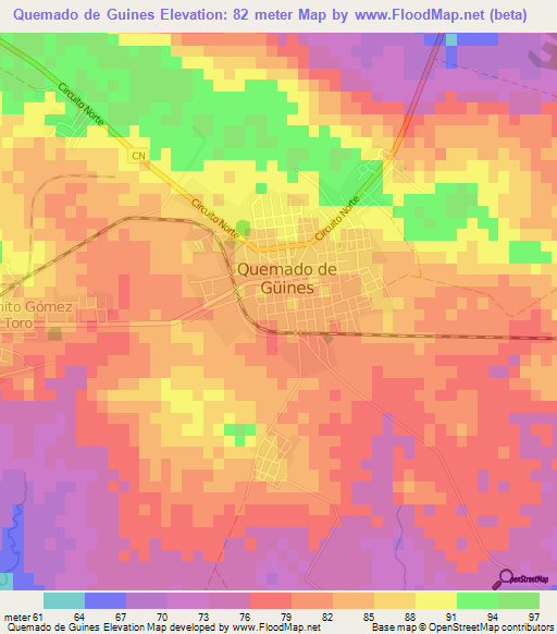 Quemado de Guines,Cuba Elevation Map