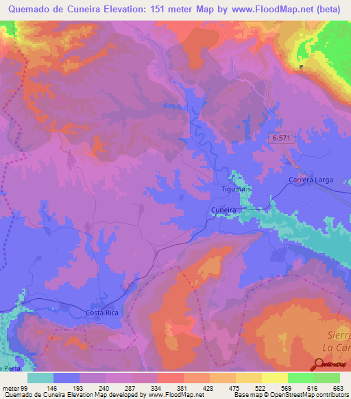 Quemado de Cuneira,Cuba Elevation Map