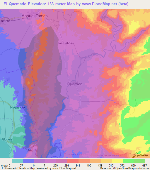 El Quemado,Cuba Elevation Map