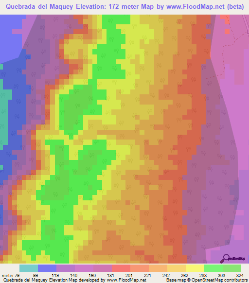 Quebrada del Maquey,Cuba Elevation Map